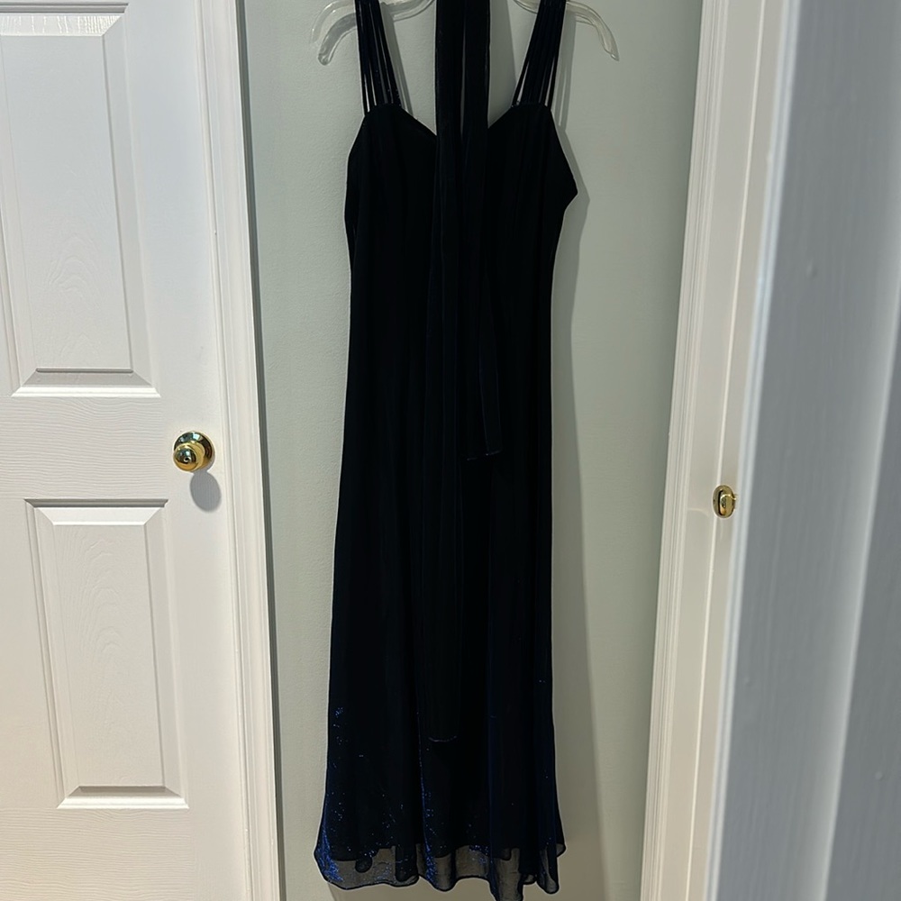 Black/blue Teddi evening dress, size 10.
